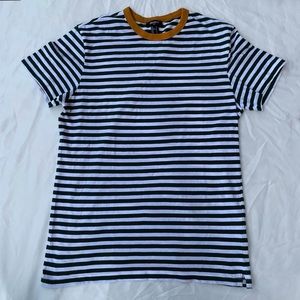 men’s green and white striped shirt